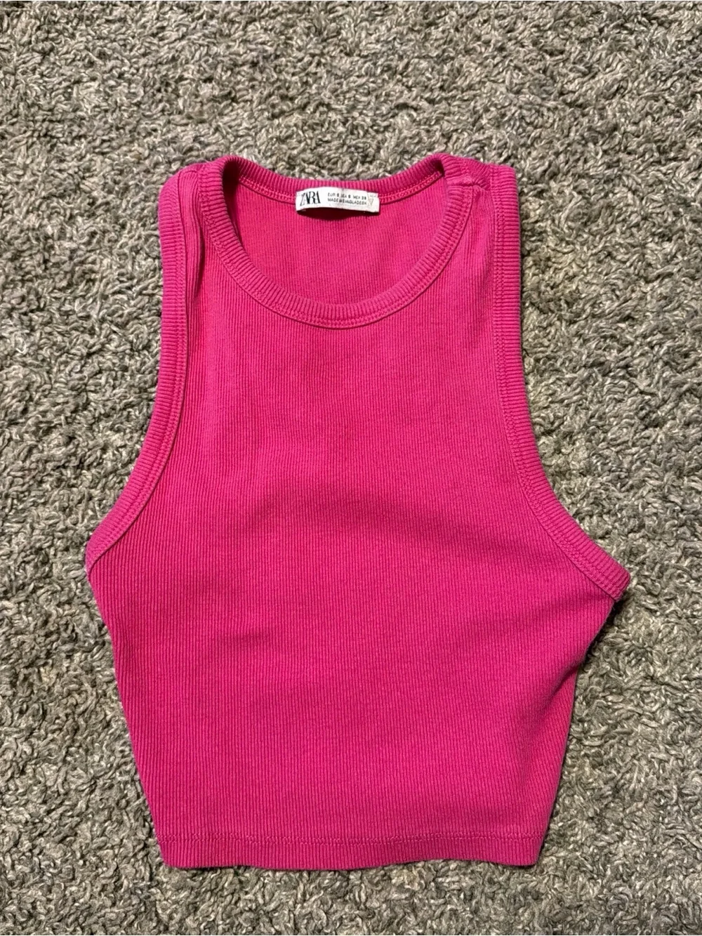 ZARA Fuchsia Ribbed Cropped Tank Top - Picture 1 of 3